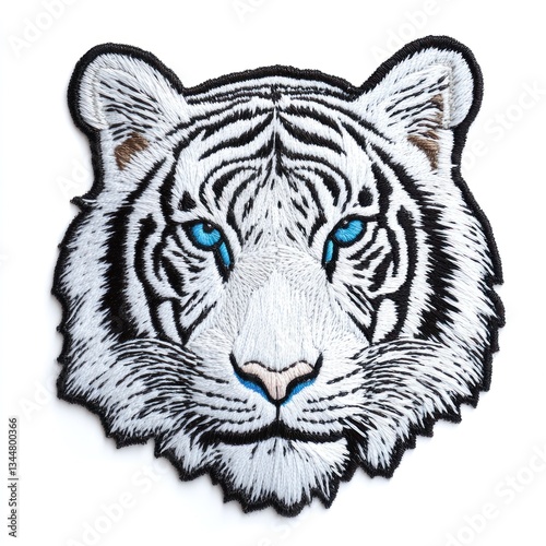 White tiger embroidered patch on white background