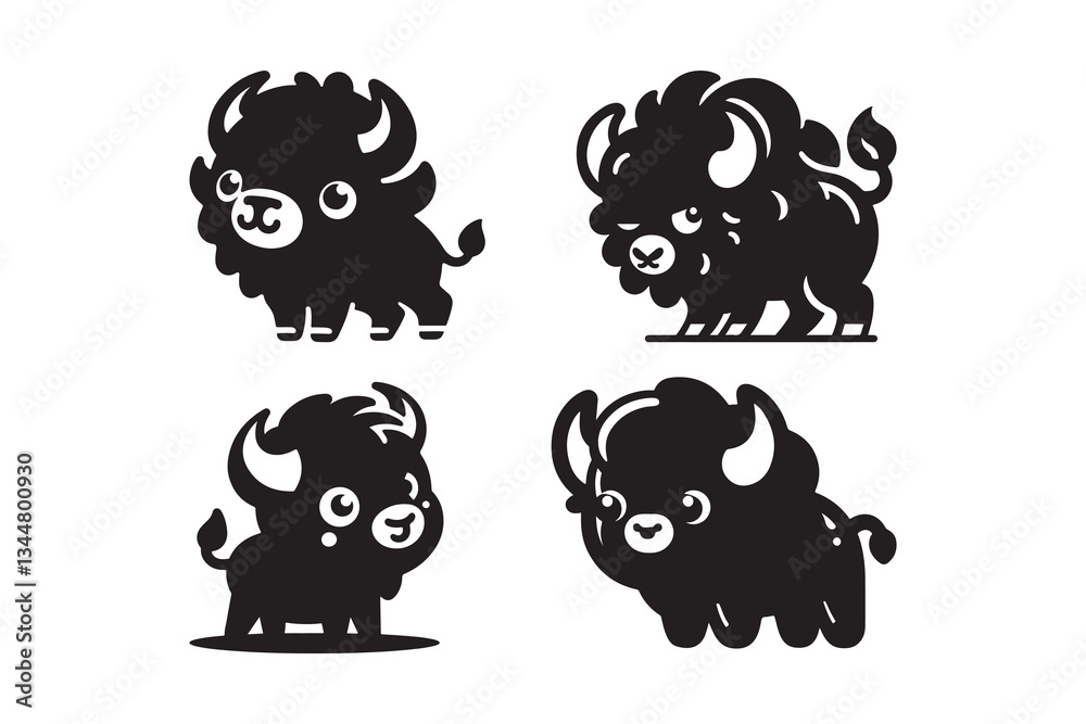 Fototapeta premium Silhouette icon Set of Bison , isolated on a white background