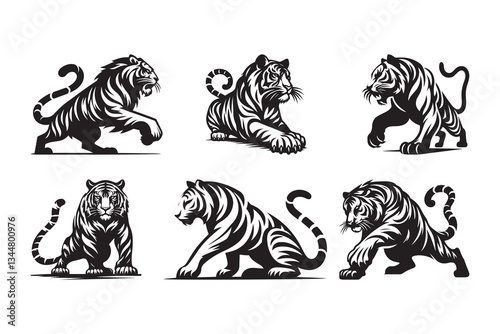 Canvas Print Silhouette icon Set of Tiger , isolated on a white background