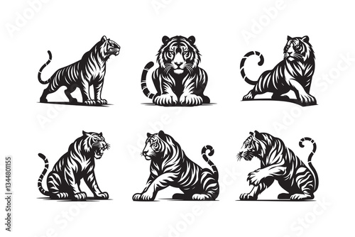 Canvas Print Silhouette icon Set of Tiger , isolated on a white background