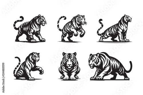 Canvas Print Silhouette icon Set of Tiger , isolated on a white background