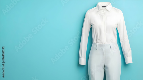 Wallpaper Mural White Shirt And Light Blue Pants Display On Light Blue Background Torontodigital.ca