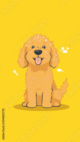 Playful Golden Doodle Dog Vector Illustration on Yellow Background for Pet Lovers