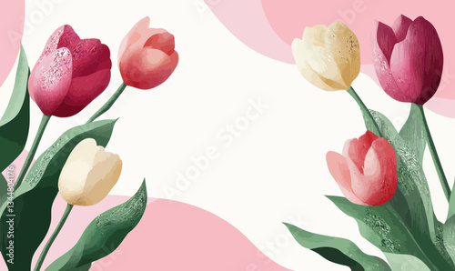 Wallpaper Mural Women's Day Celebratory Card with Red and Yellow Tulips in Minimalist Style Torontodigital.ca