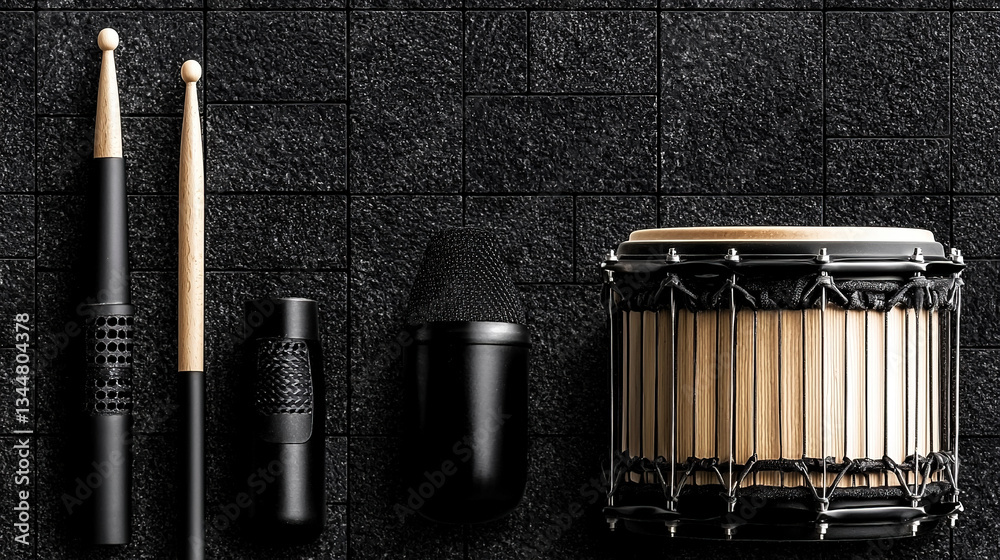 Drum set on dark background