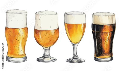 Watercolor Realistic Beer Glasses Composition for Craft Brew Enthusiasts