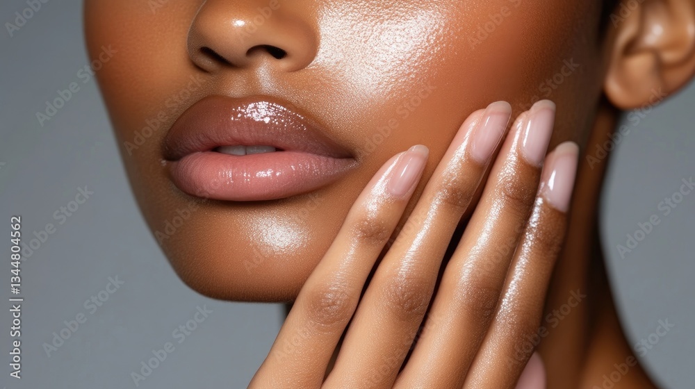 Obraz premium Close-up of healthy, glowing skin and manicured nails