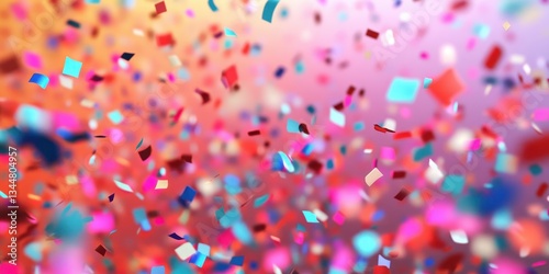 Small colorful confetti is falling from above creating a celebration scene