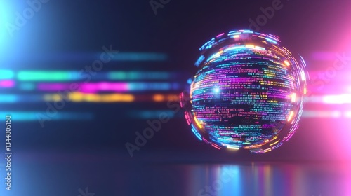 Dynamic digital sphere with vibrant light trails showcasing data visualization in 4k resolution