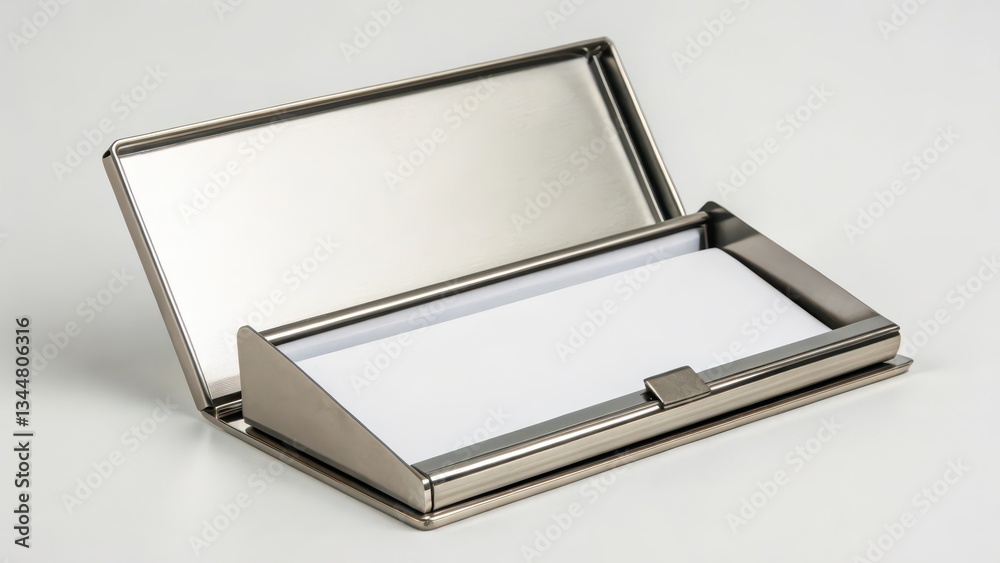 Metal Business Card Holder with Mirror on White Background