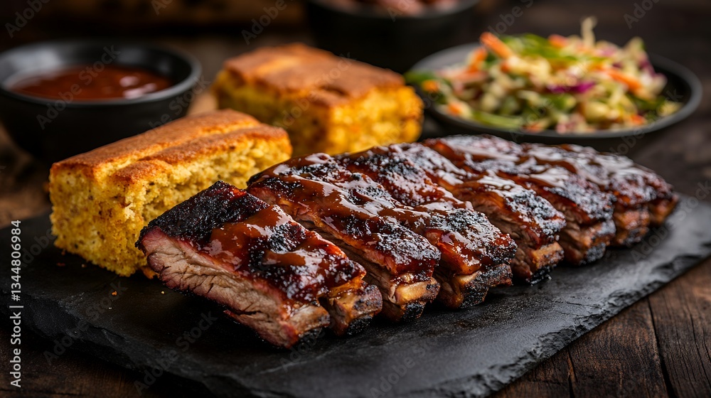 barbecue ribs served with tangy glaze and golden crust barbecue ribs served with tangy glaze and golden crust