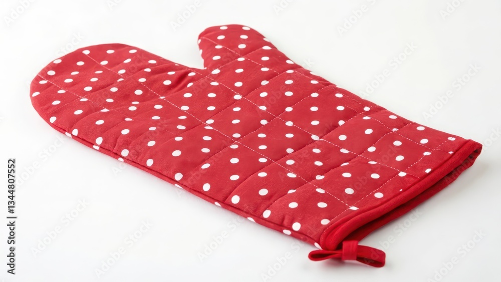 Red Oven Mitt with White Polka Dots on White Background Red Oven Mitt with White Polka Dots on White Background