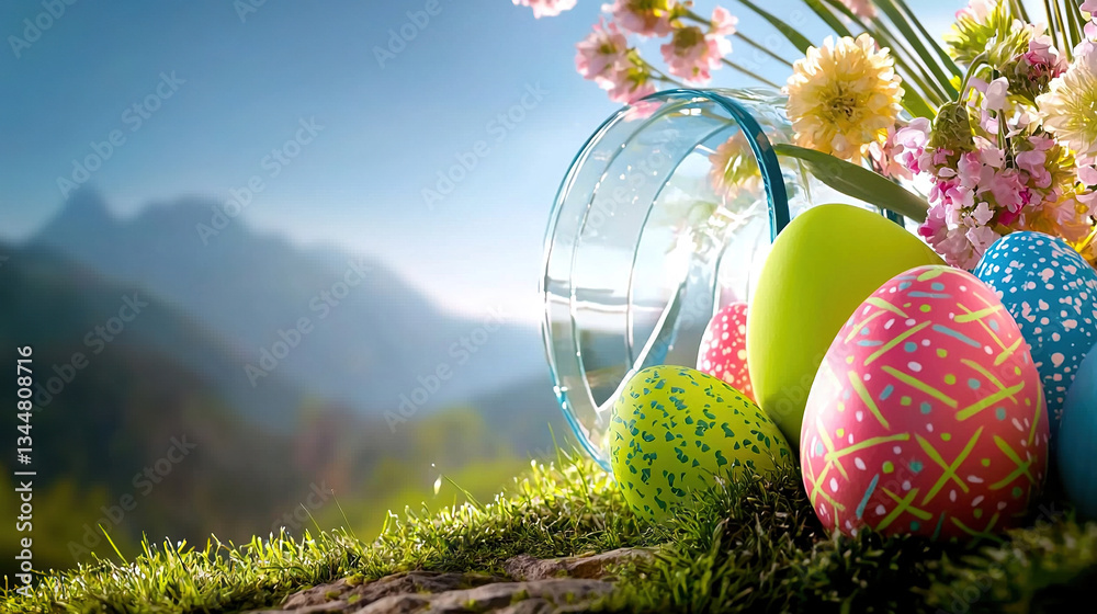 Easter Eggs in Springtime Meadow