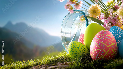 Obraz na płótnie Easter Eggs in Springtime Meadow w salonie