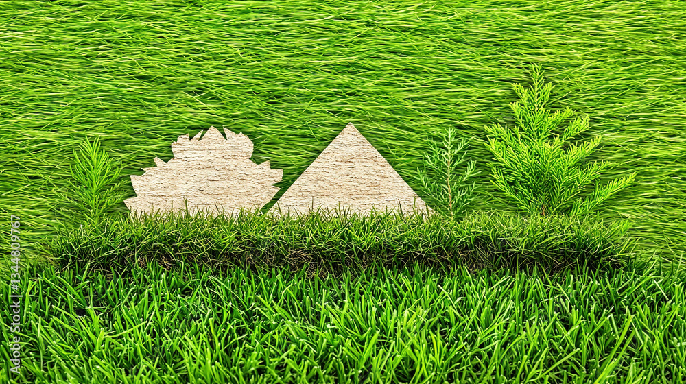 Eco-friendly camp silhouettes on grass