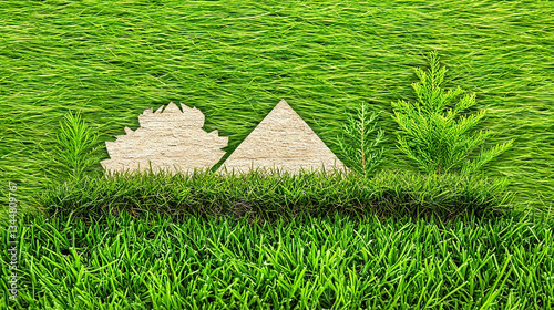 Eco-friendly camp silhouettes on grass