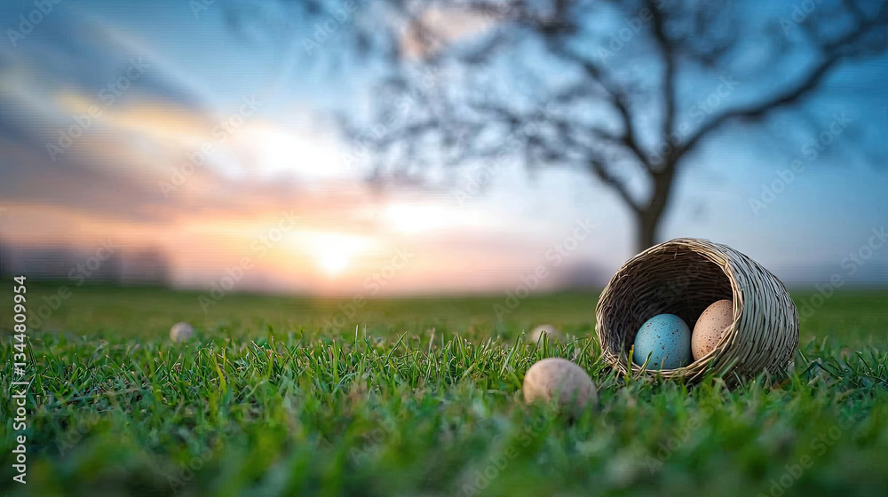 Eggs in a Nest at Sunrise