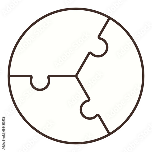 Circular four-piece puzzle emphasizing unity and interconnection. Ideal for teamwork, collaboration, strategy, problem-solving, connection, organization, communication. Minimalistic flat color icon