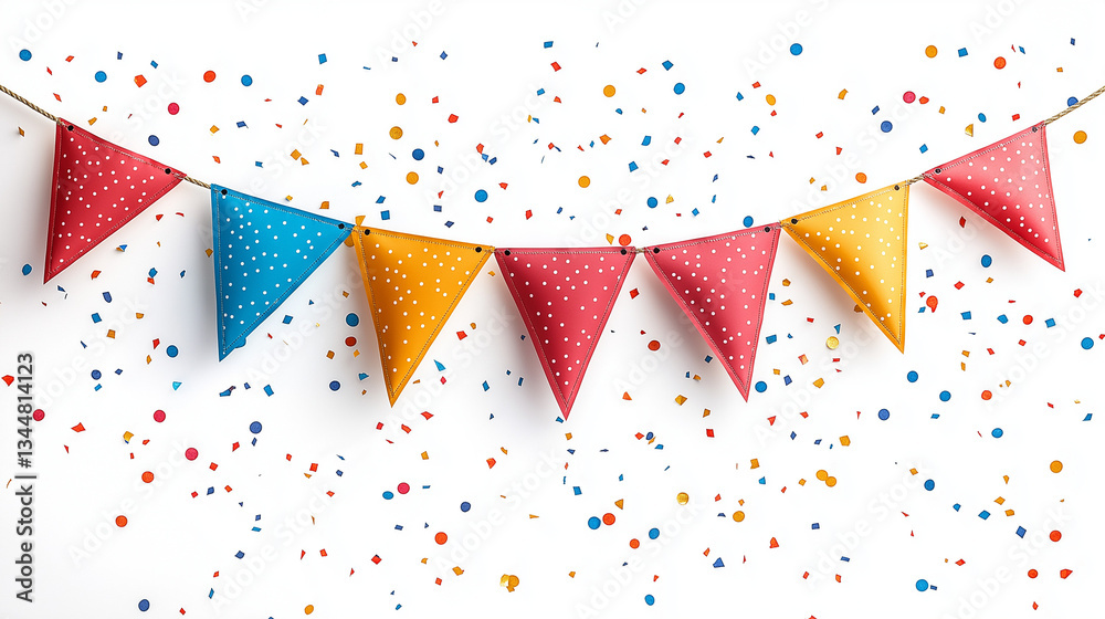 Fototapeta premium Colorful bunting garland celebrating joy and happiness at a vibrant party, adorned with confetti