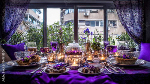 Obraz na płótnie Elegant Purple Dining Table Setting w salonie
