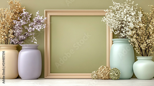Obraz na płótnie Empty frame with dried flowers w salonie