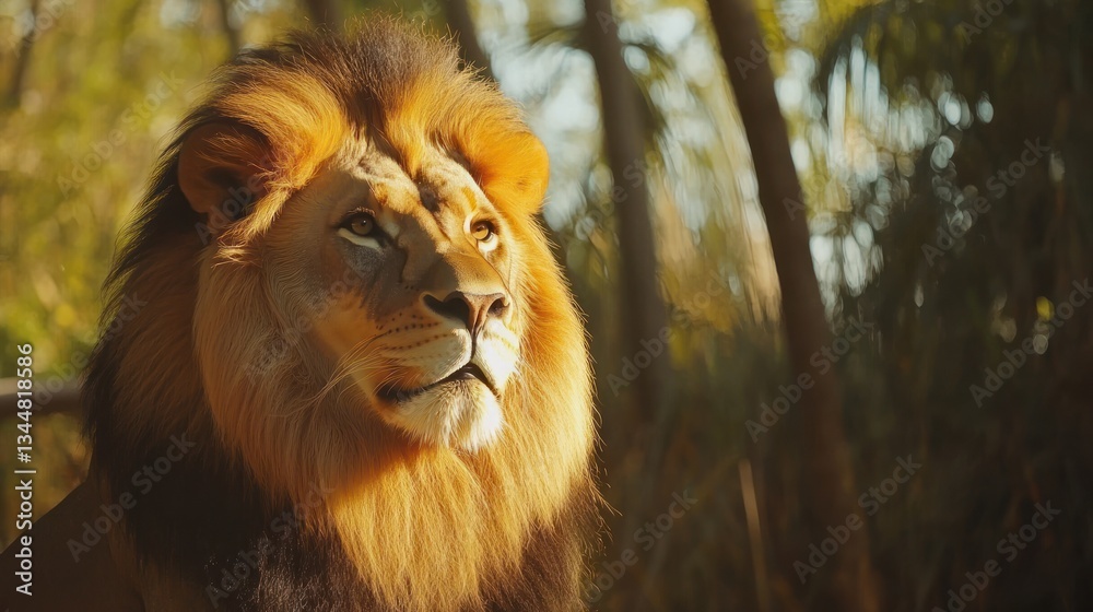 Fototapeta premium Majestic Lion for Golden Hour, Jungle Habitat.