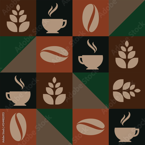 seamless pattern of coffee beans and coffee cups for the coffee shop background. decoration cafe, place to eat and culinary events. for a coffee themed greeting card. for coffee-themed fabric motifs