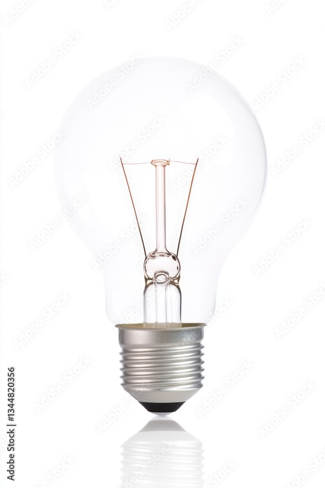 Clear light bulb with reflection and visible filament isolated on white background Clear light bulb with reflection and visible filament isolated on white background