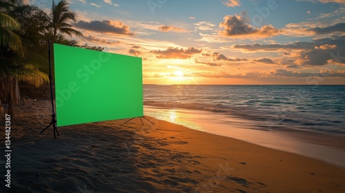 Green Screen on a Quiet Beach at Sunset for Dramatic Effects