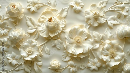 Delicate embossed floral pattern a matte off white background artistic luxury branding with negative space