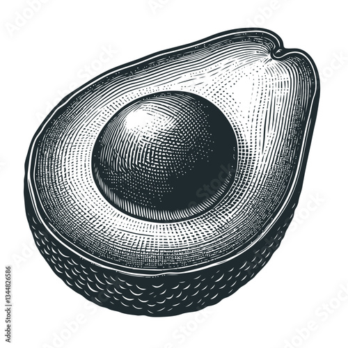 Hand-drawn illustration of a glowing avocado seed in slice