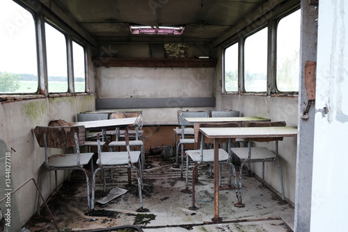 abandoned schooling bus with seats interieur
