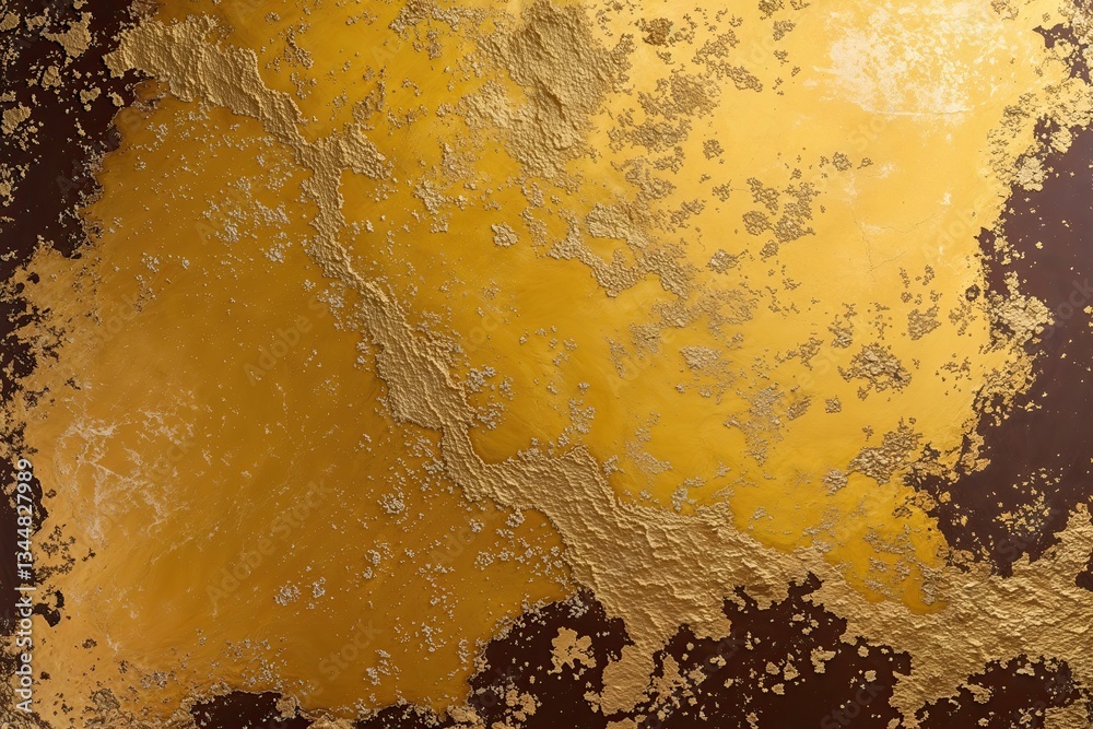 Obraz premium Vintage Gold Surface with Distressed Texture on Lemon Yellow Background with Chocolate Edge