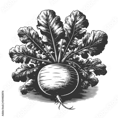 Decorative radish artwork with bold colors and intricate leafy details
