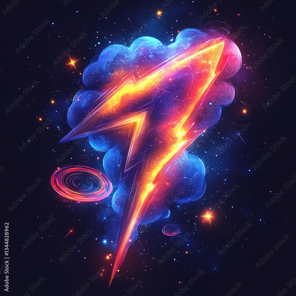 Fiery lightning bolt in cosmic cloud