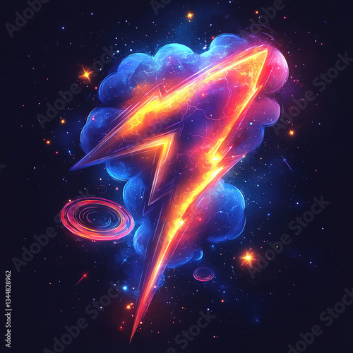 Obraz na płótnie Fiery lightning bolt in cosmic cloud w salonie