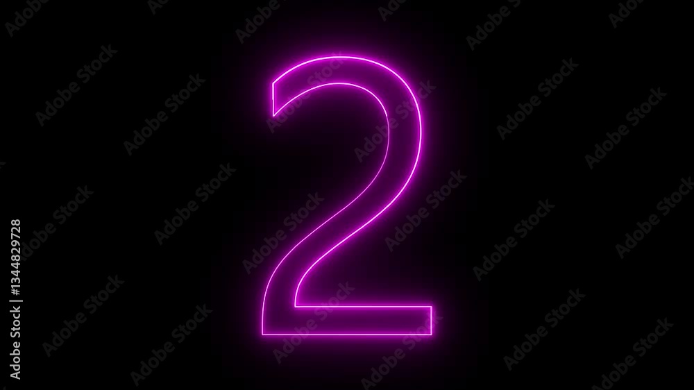 Glowing neon pink color Number 2 animation icon digit sign symbol on black background Glowing neon pink color Number 2 animation icon digit sign symbol on black background