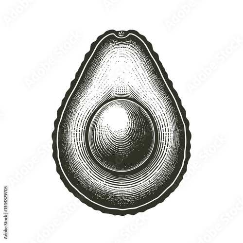 Unique artistic illustration of avocado slice with glowing seed