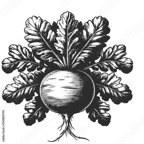 Creative radish illustration showcasing lush green leaves and texture