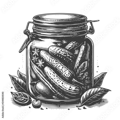 Detailed artistic depiction of a jar of pickled vegetables