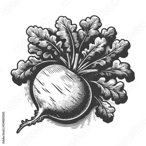 Bold radish artwork with detailed leaves and natural textures