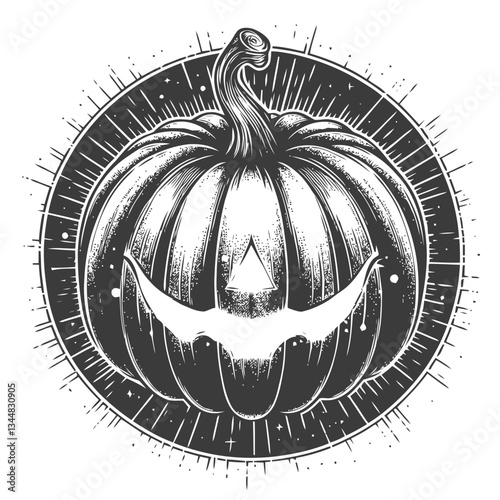 Seasonal themed glowing pumpkin artwork with hand drawn engraving details