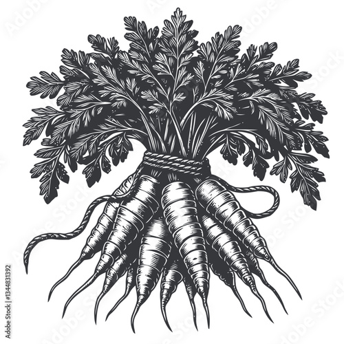 Fresh carrots tied with twine, showcasing the health benefits and sustainability of organic, farm-fresh vegetable produce