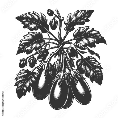 Intricately engraved eggplants hanging on a delicately crafted vine
