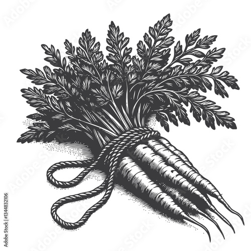 Freshly harvested carrots tied with twine, a rustic and vibrant representation of organic farming and healthy eating