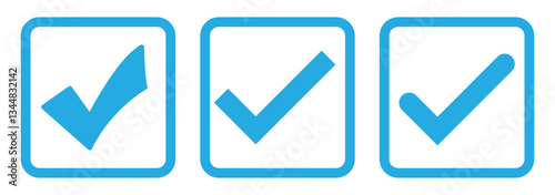 check box icon with correct, accept checkmark icons blue tick box, check list circle frame . checkbox symbol sign. check mark box square frame. Blue tick mark icon vector set. blue checkmark icon set.