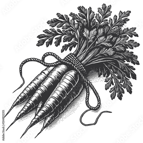 Rustic charm of freshly picked carrots tied with twine, celebrating organic farming and the beauty of natural produce