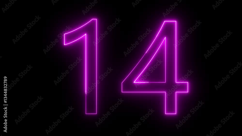 Glowing neon pink color Number 14 animation icon digit sign symbol on black background Glowing neon pink color Number 14 animation icon digit sign symbol on black background