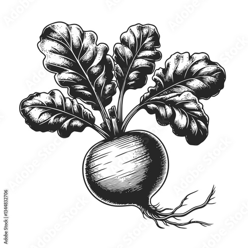 Intricate hand-drawn radish showcasing vivid colors and texture