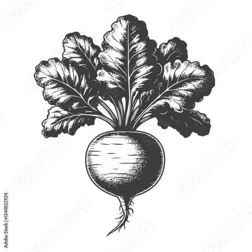 Detailed botanical radish illustration with vibrant green accents